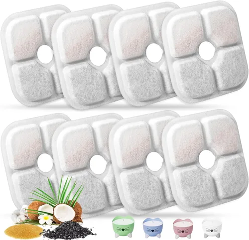 Miniatura 9 de Filtros de repuesto para fuente de agua para gatos aptos para fuente de 2.5 L con patrón de bigotes, filtro de fuente de agua de triple acción