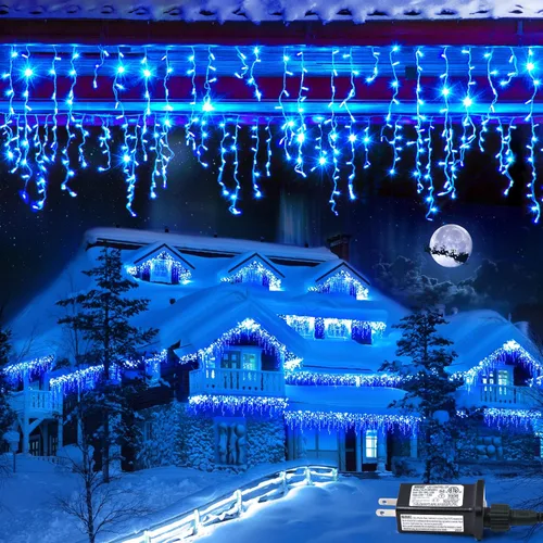 Miniatura 30 de JMEXSUSS 400 luces LED de Navidad de carámbano de 38.8 pies con control remoto, tira de luces multicolor para exteriores enchufables, 8 modos