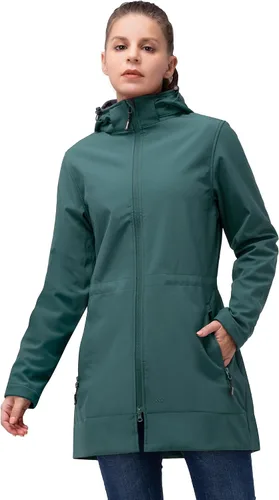 Miniatura 16 de 33,000ft Chaqueta de Lluvia Impermeable para Mujer de Softshell Largo con Capucha y Forro de Forro Polar, Cortavientos