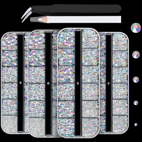 Miniatura 68 de 7000 diamantes de imitación de resina con pinzas para manualidades, diamantes de imitación de gelatina con parte trasera plana de 2/3/4/5/6mm, 4
