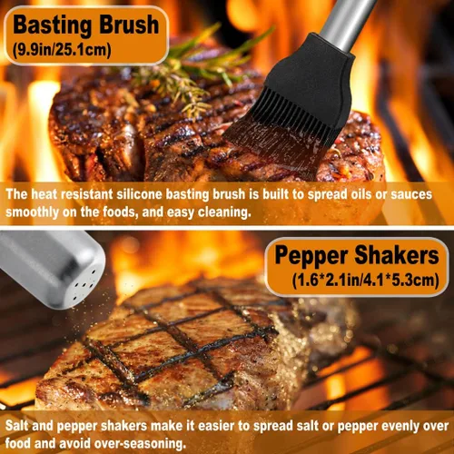 Miniatura 9 de POLIGO 28 accesorios para asar en bolsa con inyector de carne, garras de barbacoa, esteras, termómetro para ahumador, juego de utensilios de Negro