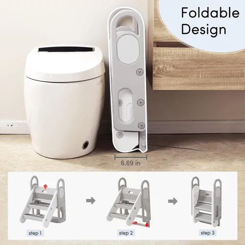 Miniatura 6 de Taburete para niños Mloong plegable para fregadero de baño, taburete antideslizante fácil de plegar para entrenamiento de orinal, escalera ajustable
