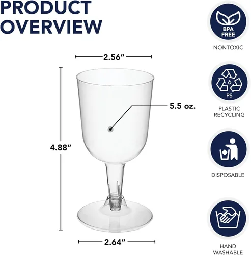 Miniatura 2 de Copas de vino Party Essentials, de plástico duro, de dos piezas, 5.5 onzas, Multicolor