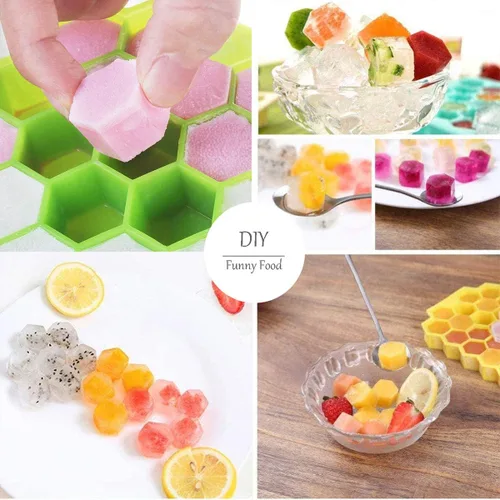 Miniatura 7 de Azyh Bandejas para cubitos de hielo con tapa, paquete de 2 bandejas de silicona para cubitos de hielo con tapa de 37 cuadrículas, fácil liberación