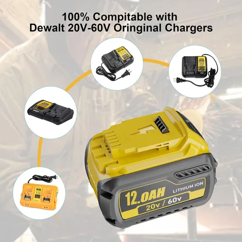 Miniatura 5 de 2Packs 12.0Ah Replacement for Dewalt 20V 60V Battery Compatible with Dewalt 20V/60V Battery DCB609 DCB606 DCB612 Series Power Tools Charger (Black)