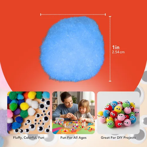 Miniatura 3 de Incraftables 300 pompones con ojos saltones de algodón de 1 pulgada para manualidades, sombreros, artes y decoraciones. Juego de regalo de pompones