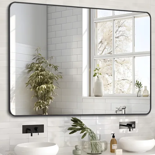 Miniatura 9 de SNUGACE Espejos de baño negro mate para sobre el fregadero, espejo de tocador de baño con marco rectangular para pared, 20 x 28 pulgadas
