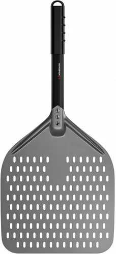 G.a HOMEFAVOR Pela de pizza perforada, 12 x 15 pulgadas rectangular para pizza, pala de torneado de aluminio anodizado profesional, 26 pulgadas en