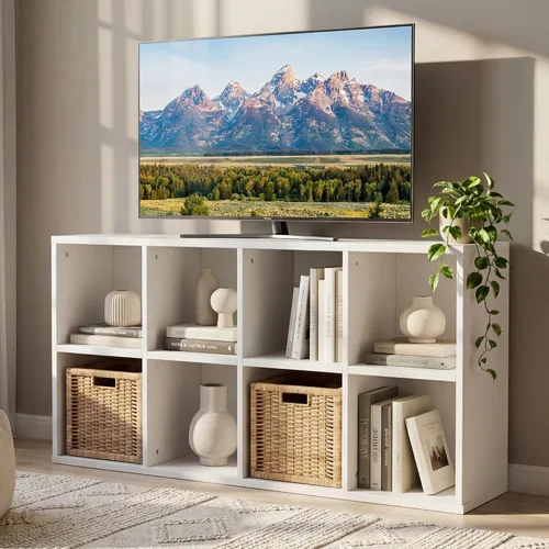 Miniatura 13 de YESHOMY Soporte de TV moderno Mid-Century para televisores de 43 a 55 pulgadas, centro de entretenimiento de 50 pulgadas con almacenamiento, consola