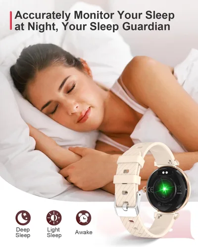 Miniatura 7 de Reloj inteligente para mujer, pantalla táctil AMOLED HD de 1.19 pulgadas, rastreador de fitness, hacer/responder llamadas, monitor SpO2