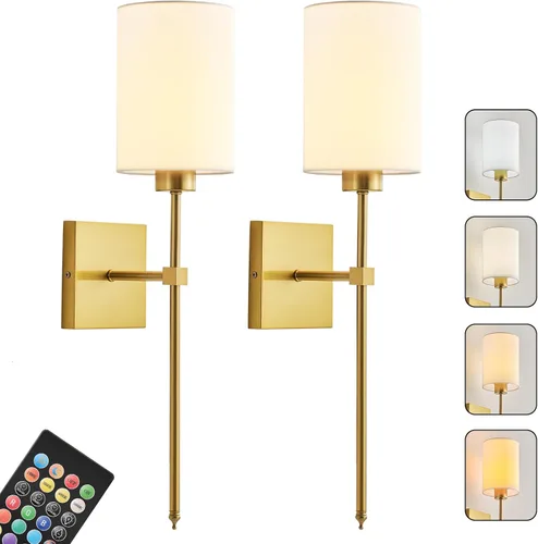 Miniatura 22 de Juego de Dos Apliques de Pared a Batería, Luz de Pared Inalámbrica Recargable con Control Remoto, Regulable, Luz Ámbar/Blanco Cálido/Blanco Negro