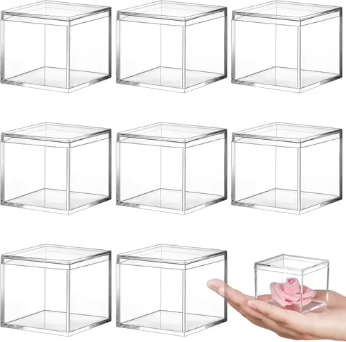 Miniatura 7 de Blulu 8 cajas de acrílico transparente con tapa, caja de almacenamiento de plástico para joyas, mini cubos para dulces y pequeñas joyas, recuerdos