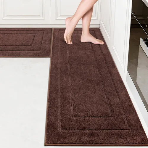 PURRUGS Juego de 2 alfombras de cocina lavables a máquina (24 x 35.5 + 24 x 59 pulgadas), alfombras de pasillo de cocina antideslizantes y Marrón
