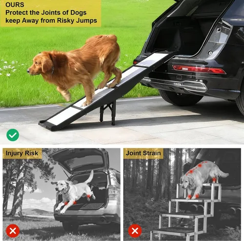 Miniatura 8 de Rampas de coche para perros, patas de apoyo de 8 alturas, 220 libras, antideslizantes, perros grandes Tamaño de mano para un fácil almacenamiento