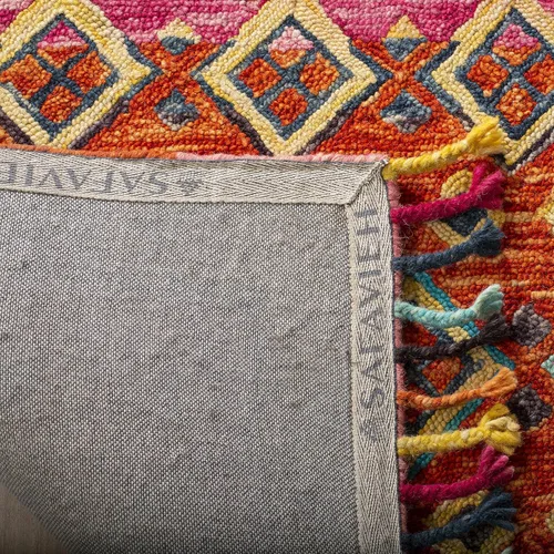 Miniatura 5 de SAFAVIEH Aspen Collection - Alfombra cuadrada de 3 pies, naranja y fucsia, hecha a mano, lana trenzada con borlas, ideal para zonas de alto tráfico