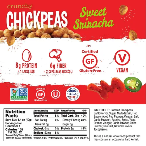 Miniatura 2 de The Good Bean Garbanzos crujientes – Sweet Sriracha – (paquete de 10) paquete de 1.4 onzas – Frijoles de garbanzos tostados – Snack vegano con buena