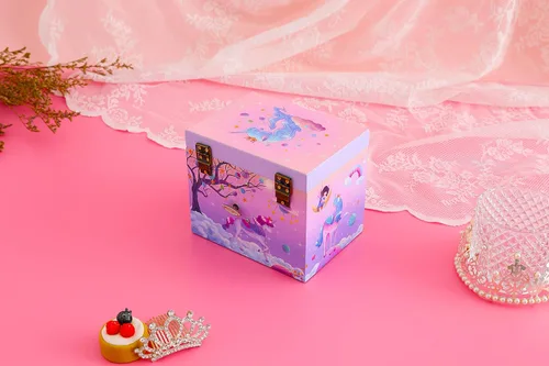 Miniatura 7 de Joyero musical de madera para niñas con juego de joyas a juego B-unicornio morado4
