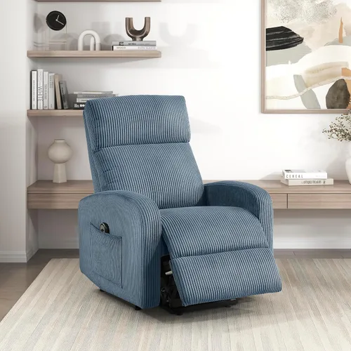 Miniatura 26 de Lexicon Sillón Reclinable de Pana con Respaldo Empujable Sillón Butaca Reclinable de Empuje hacia Atrás, Marco de Madera Sólida y Base de Metal