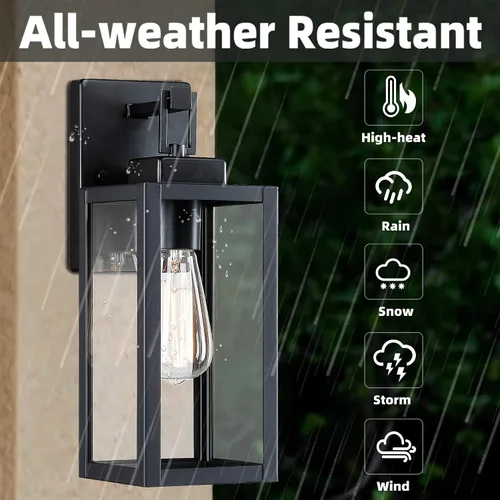 Miniatura 5 de Paquete de 2 apliques para exteriores, farol de pared de 12 pulgadas, aplique exterior pequeño de metal y vidrio, faroles negros para exteriores