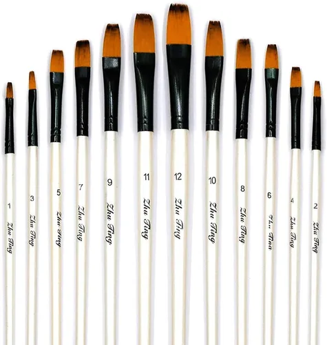 Miniatura 8 de Juego de pinceles de pintura para artista, 12 pinceles angulares profesionales para pintura al óleo de acuarela acrílica, arte de uñas