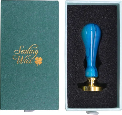 Miniatura 3 de SWANGSA Sello de cera personalizado, mango de ónix azul, sello de sellado personalizado, ideal para decorar invitaciones de boda, fiesta, embalaje