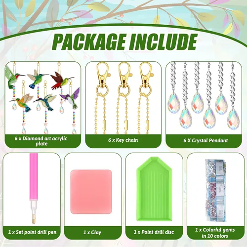 Miniatura 5 de Tradder Juego de 6 piezas de pintura de diamante para colibrí, campanillas de viento, pájaros, kits de arte para adultos, vacaciones, escuela