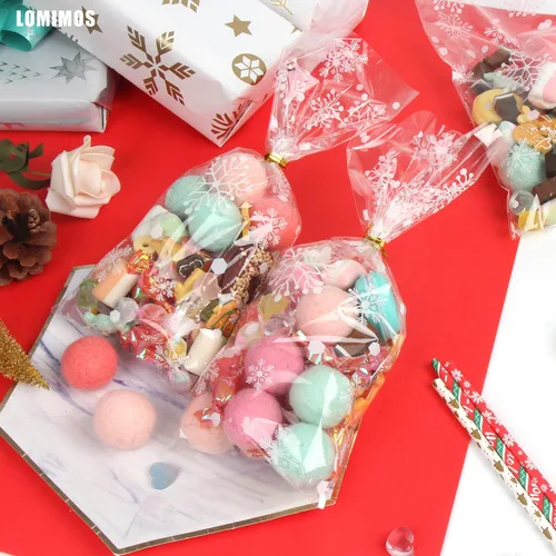 Miniatura 6 de LOMIMOS 120 bolsas de celofán de Navidad, bolsas de plástico transparente para galletas de caramelo con lazos giratorios para vacaciones