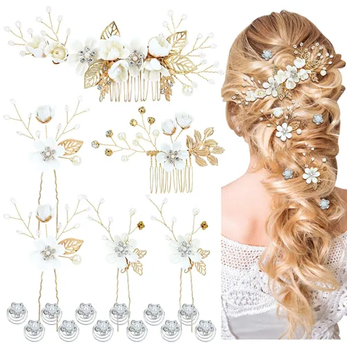 Miniatura 7 de Cinaci - 18 piezas de peines laterales para el pelo con diamantes de imitación y perlas en color burdeos para novias, para fiestas de boda, clips
