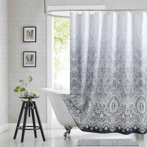 Miniatura 20 de Cortina de ducha gris, cortinas de ducha de tela de microfibra gris degradado para baño, cortinas de baño modernas impermeables, 72 pulgadas