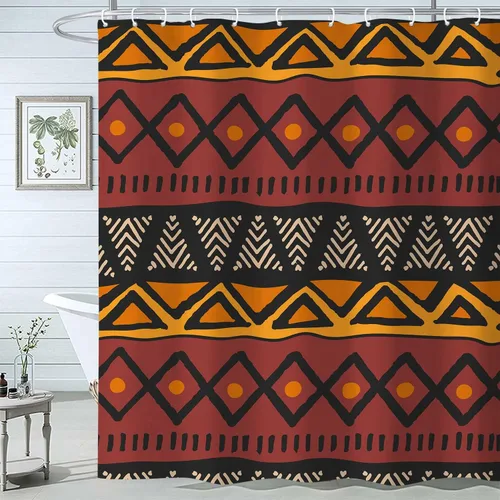 Miniatura 11 de Cortina de ducha bohemia con estampado floral negro y dorado, juego de cortinas de baño de tela impermeable con ganchos, 72 x 72 pulgadas