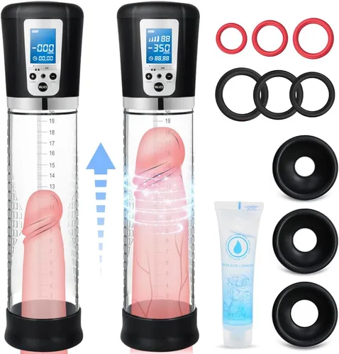 Bomba de vacío de pene, dispositivo de entrenamiento de succión y bombeo 4X, más grande, más duro y más largo N0612 Negro + Plateado