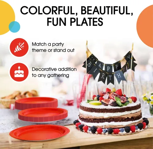 Miniatura 5 de Exquisite Party Solids - Platos desechables de papel rojo de 7 pulgadas, platos desechables rojos para fiestas, 100 unidades, 350 GSM, suministros