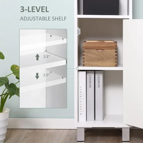 Miniatura 5 de kleankin Armario alto de almacenamiento de baño con espejo, gabinete de torre independiente de madera con estantes ajustables para baño o sala
