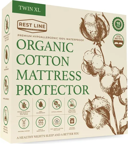 Miniatura 16 de Protector de colchón impermeable de algodón orgánico de alta calidad de 39 x 75 pulgadas, 100% algodón, hipoalergénico, refrescante, suave