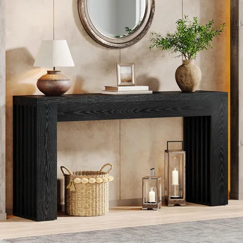 Miniatura 4 de Tribesigns Mesa de sofá consola de madera de 59 pulgadas de largo detrás del sofá con patas de listones verticales para entrada, pasillo, entrada