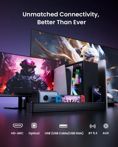 Miniatura 11 de MEREDO Barra de sonido para Smart TV 160W 3.1CH PC Gaming Barra de sonido con subwoofer RGB Iluminación Audio Sincronización Sistema de sonido