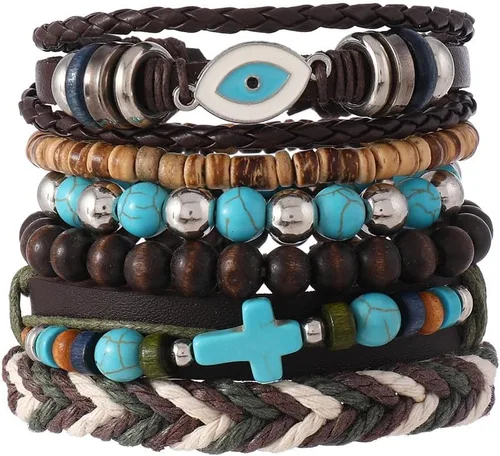 Miniatura 55 de Pulsera Gótica Ajustable de Cuero Trenzado Punk Multicapa de Estilo Grunge, Conjunto de Pulseras Emo con Brazalete de Metal, Envoltura