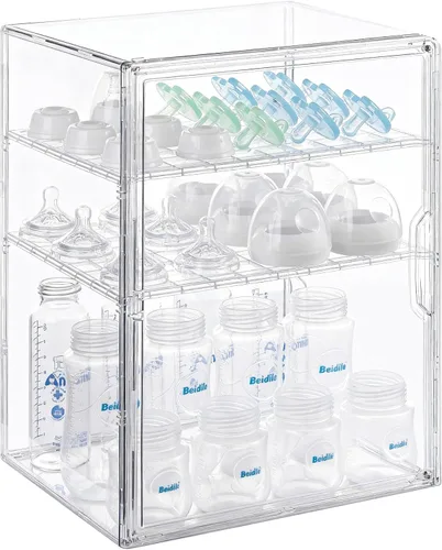 Miniatura 9 de ERTIUANIO Organizador de biberones – Contenedor organizador de botellas de acrílico de 3 niveles, organizador de estación de botellas de plástico