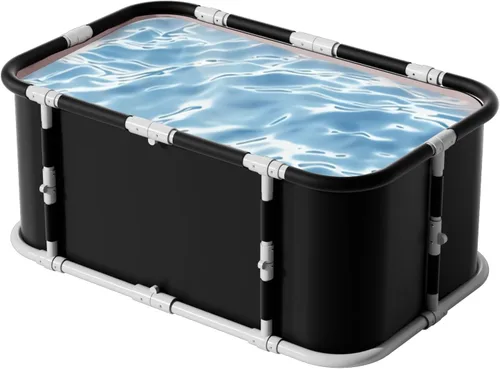 Simcat Bañera plegable portátil grande de 45 pulgadas con marco de metal para adultos (3.9 ft negro puro incluye cojín y tubo de drenaje)
