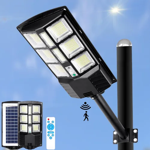 ZJOJO Luz solar de calle de 800 W, impermeable, 15000 lúmenes, 728 luces LED solares para exteriores del atardecer al amanecer, luz LED de