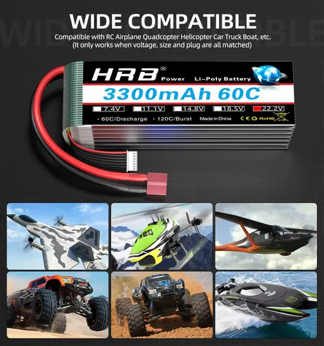 Miniatura 7 de HRB 1 paquete 6S Lipo Batería 3300mAh 22.2V 60C RC Lipo Batería Compatible con RC Car Avión Helicóptero Quadcopter Camión Barco