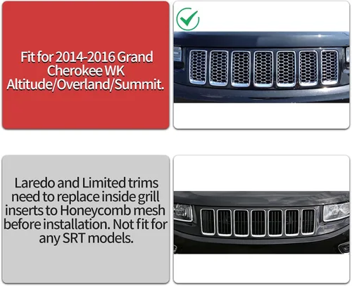 Miniatura 5 de 7 piezas de insertos de rejilla frontal de malla de panal negro brillante reemplazan para Jeep Grand Cherokee 2017-2021