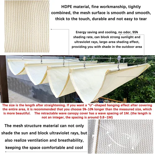 Miniatura 4 de Velas retráctiles de sombra ondulada, cubierta telescópica para pérgola con kit de montaje, toldo de techo con protección solar anti-UV, cubierta