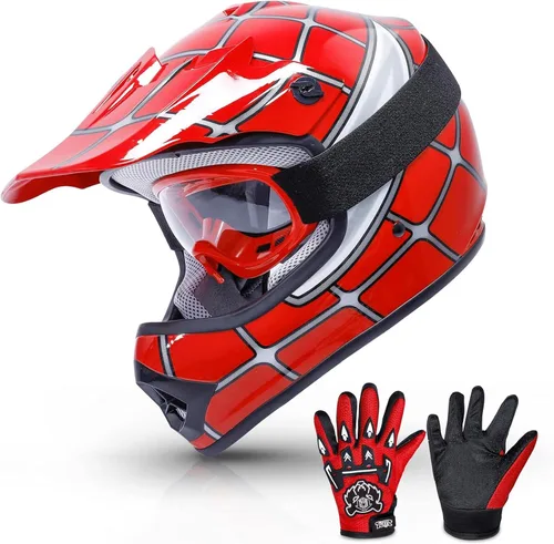 TCMT Casco de motocross para jóvenes, certificado por DOT, casco de motocross ATV de cara completa para niños con gafas, guantes y bolsa para casco