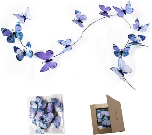 Miniatura 10 de Guirnalda de mariposa artificial, enredaderas decorativas de mariposa falsas, decoración colgante de mariposa única en 3D para pared del hogar, Rosa