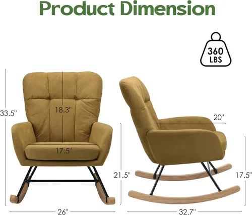 Miniatura 2 de Nursery Rocking Chair Upholstered, High Backrest Glider Rocker Accent Chair with Padded Removable Cushion Comfy Nursing Chair for Living Room