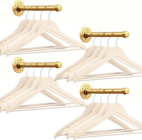 Perchero industrial de tubo dorado de 10 pulgadas, 4 soportes de estante de tubo dorado, perchero de ropa montado en la pared, soporte de ropa de