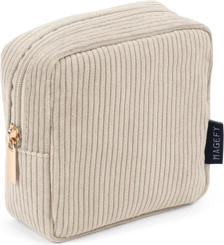 Miniatura 20 de MAGEFY Pequeña bolsa de maquillaje para bolso, mini bolsa de cosméticos de pana, linda bolsa cosmética para mujeres con bolsillos deslizantes