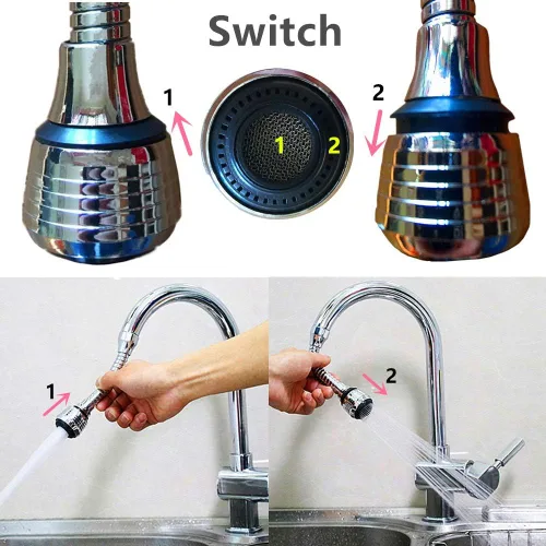 Miniatura 4 de Accesorio Flexible de Rociador de Grifo 360° Extensión de Aireador de Fregadero de Cocina ABS Cromo Pulido para Agua Fría y Caliente (Plata)