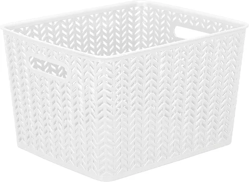 Miniatura 22 de Simplify Paquete de 3 cestas de almacenamiento pequeñas en espiga, dimensiones: 10 x 8 x 4 pulgadas, diseño de espiga, peso ligero, ideal para baño